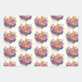 Bloemboeketpatroon in roze Sinaasappel & blauw Inpakpapier Vel (Voorkant)