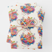 Bloemboeketpatroon in roze Sinaasappel & blauw Inpakpapier Vel (In situ)