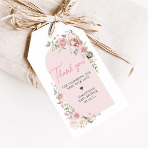 Bloemboog Baby in Bloom Baby shower Favoriet Tags Cadeaulabel