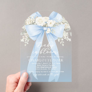 Bloemboog Baby in Bloom Jongens Baby Shower Acryl Uitnodigingen