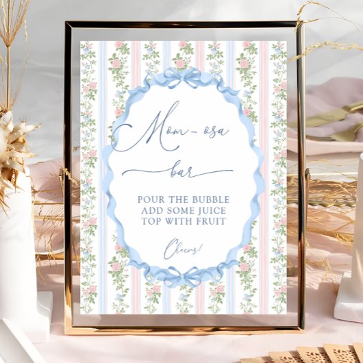 Bloemboog Baby shower Mom-osa Bar Poster