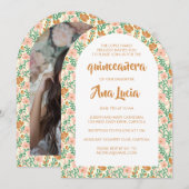Bloemboog Bloempatroon MAATWERK Foto Quinceañera Kaart (Voorkant / Achterkant)