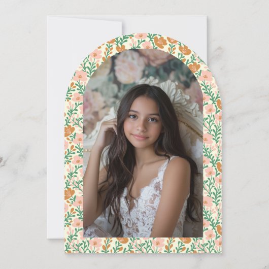 Bloemboog Bloempatroon MAATWERK Foto Quinceañera Kaart (Achterkant)