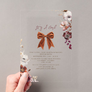 Bloemboog Herfst Winter Meisje Baby Shower Uitnodi Acryl Uitnodigingen