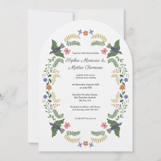 Bloemboog linnen bruiloft kaart (Voorkant)