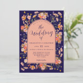 Bloemboog Marine Blauw Elegante Fall Wedding Kaart (Staand voorkant)