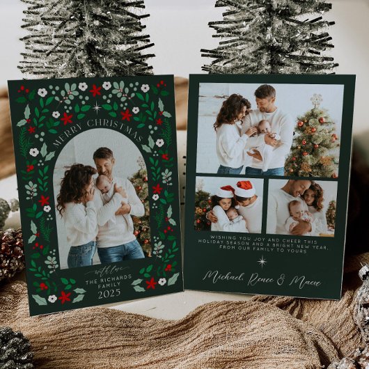 Bloemboog Prettig Kerstmis Foto Vakantiekaart Kaart