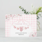 Bloemboog Roze Pompoen Meisje Baby shower Bedankkaart (Staand voorkant)