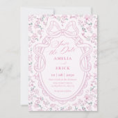 Bloemboog roze zachte bruiloft save the date (Voorkant)