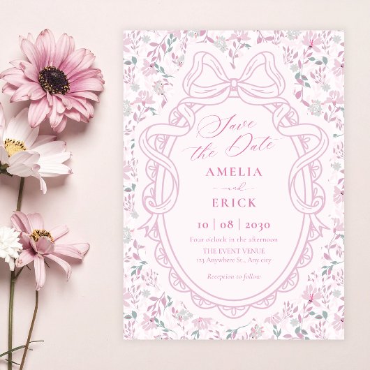 Bloemboog roze zachte bruiloft save the date