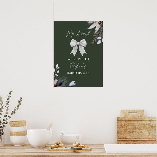Bloemboog Winter Green Girl Baby shower Welkom Poster (Keuken)
