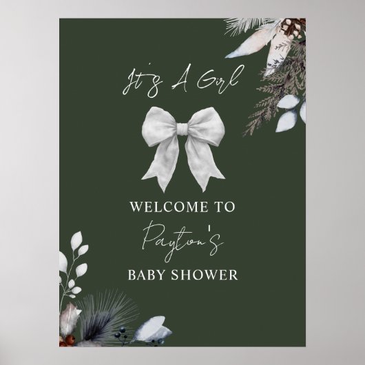 Bloemboog Winter Green Girl Baby shower Welkom Poster (Voorkant)