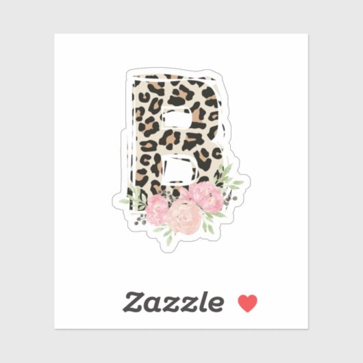 Bloembrief B Initiaal naam Leopard Cheetah Print Sticker (Vel)
