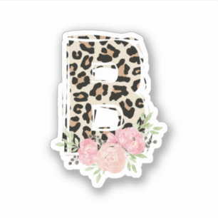 Bloembrief B Initiaal naam Leopard Cheetah Print Sticker
