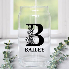 Bloembrief B Monogram en gepersonaliseerde naam Blikvorm Glas