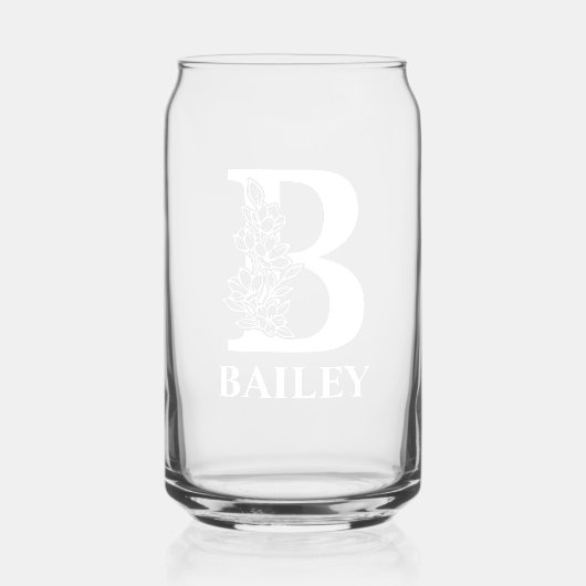 Bloembrief B Monogram Gepersonaliseerde naam Wit Blikvorm Glas (Voorkant)
