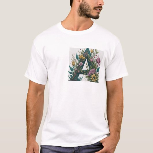 Bloembrief Begin met "A" Name Design T-shirt (Voorkant)