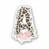 Bloembrief Een Initiaal naam Leopard Cheetah Print Sticker (Voorkant)