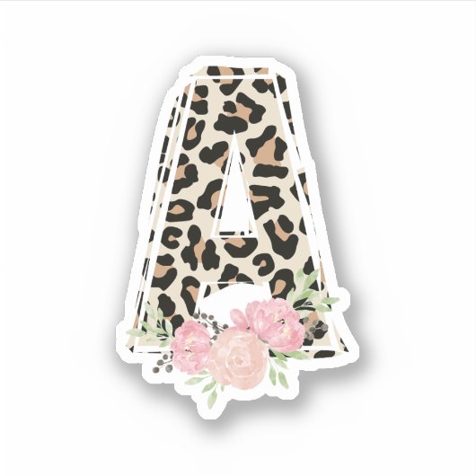Bloembrief Een Initiaal naam Leopard Cheetah Print Sticker (Voorkant)