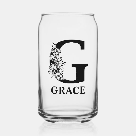 Bloembrief G Monogram en gepersonaliseerde naam Blikvorm Glas (Voorkant)