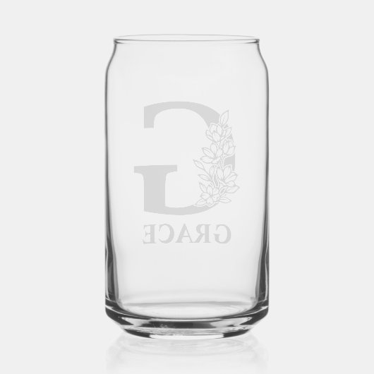 Bloembrief G Monogram en gepersonaliseerde naam Blikvorm Glas (Achterkant)