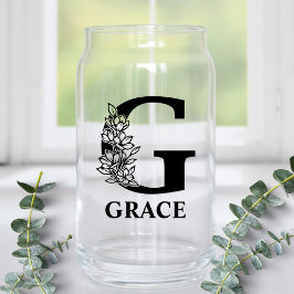 Bloembrief G Monogram en gepersonaliseerde naam Blikvorm Glas