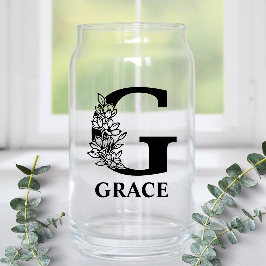 Bloembrief G Monogram en gepersonaliseerde naam Blikvorm Glas