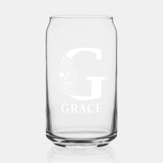 Bloembrief G Monogram Gepersonaliseerde naam Wit Blikvorm Glas (Voorkant)