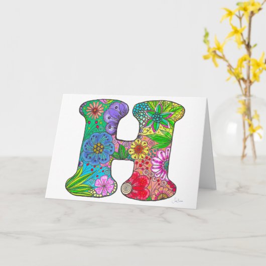 Bloembrief H Wenskaart - Blank Inside Kaart (Gele Bloem)