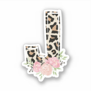 Bloembrief J Initiaal naam Leopard Cheetah Print Sticker