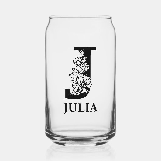Bloembrief J Monogram en gepersonaliseerde naam Blikvorm Glas (Voorkant)