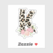 Bloembrief K Initiaal naam Leopard Cheetah Print Sticker (Vel)