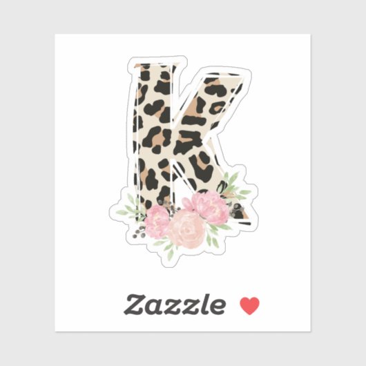 Bloembrief K Initiaal naam Leopard Cheetah Print Sticker (Vel)
