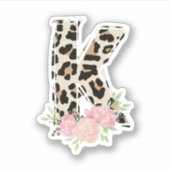 Bloembrief K Initiaal naam Leopard Cheetah Print Sticker (Voorkant)