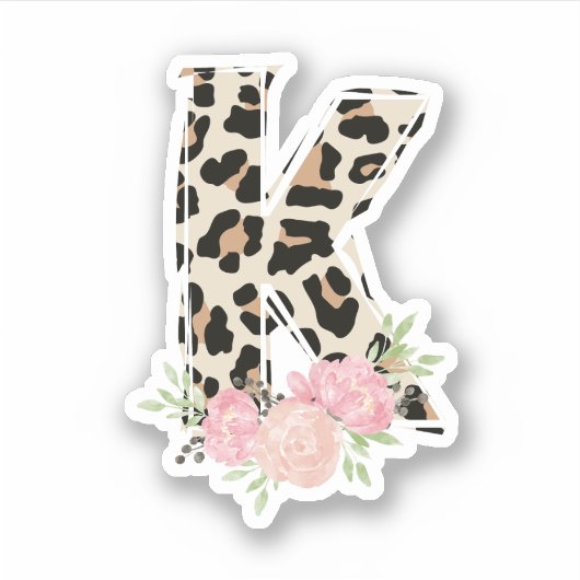 Bloembrief K Initiaal naam Leopard Cheetah Print Sticker (Voorkant)