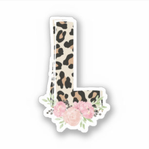 Bloembrief L Initiaal naam Leopard Cheetah Print Sticker