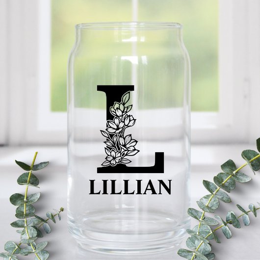 Bloembrief L Monogram en gepersonaliseerde naam Blikvorm Glas