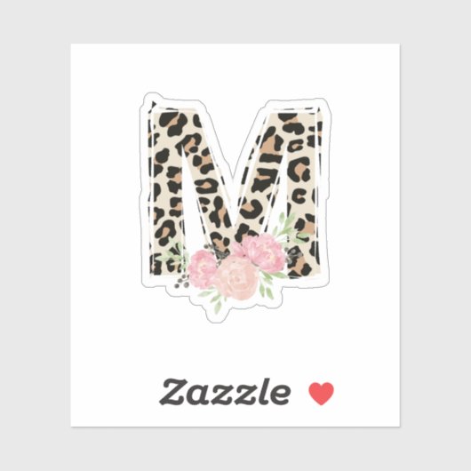 Bloembrief M Initiaal naam Leopard Cheetah Print Sticker (Vel)