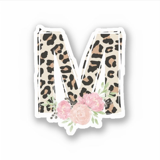 Bloembrief M Initiaal naam Leopard Cheetah Print Sticker (Voorkant)