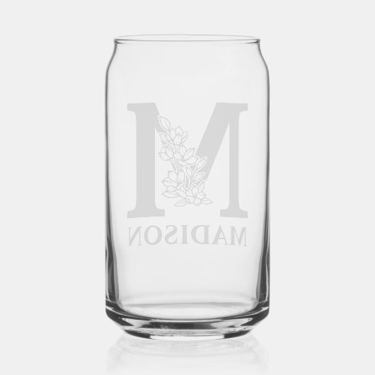 Bloembrief M Monogram en gepersonaliseerde naam Blikvorm Glas (Achterkant)
