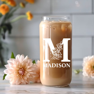 Bloembrief M Monogram Gepersonaliseerde naam Wit Blikvorm Glas