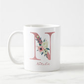 Bloembrief N Initiaal - Roze en Ivoor Boeket Koffiemok (Links)