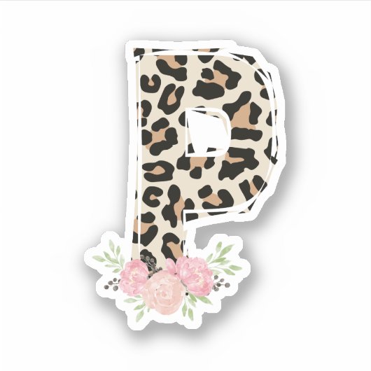 Bloembrief P Initiaal naam Leopard Cheetah Print Sticker (Voorkant)