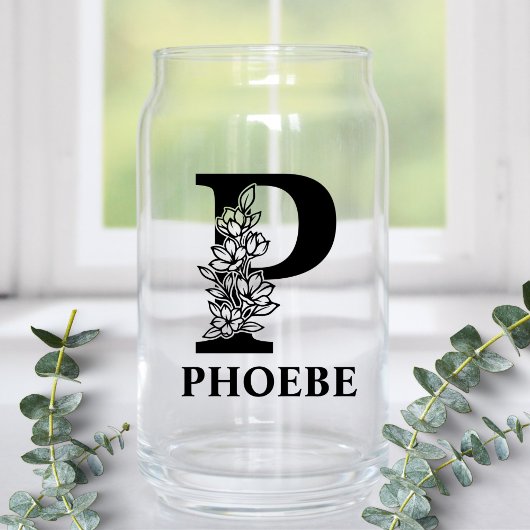 Bloembrief P Monogram en gepersonaliseerde naam Blikvorm Glas