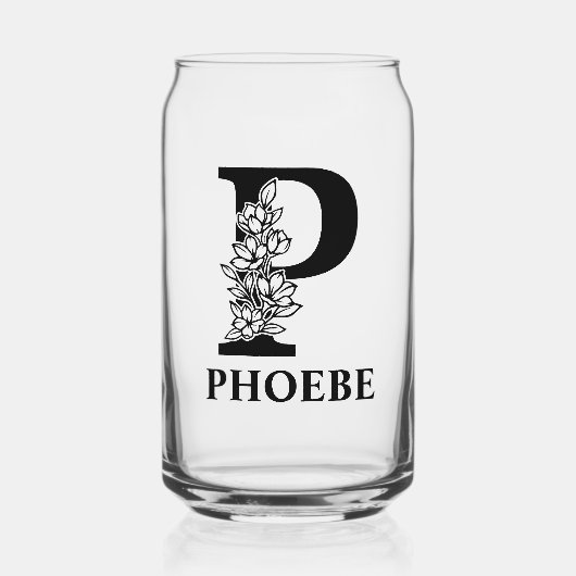 Bloembrief P Monogram en gepersonaliseerde naam Blikvorm Glas (Voorkant)
