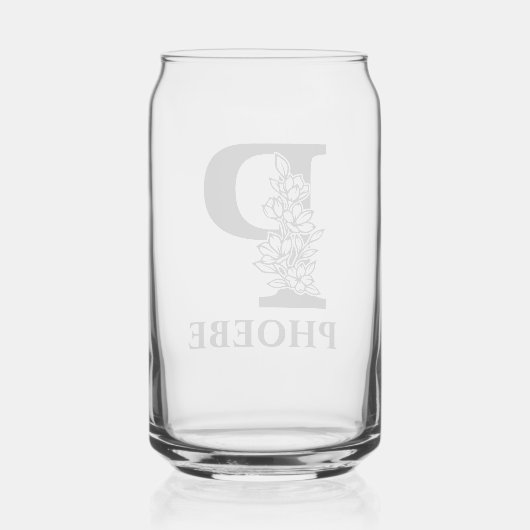 Bloembrief P Monogram en gepersonaliseerde naam Blikvorm Glas (Achterkant)