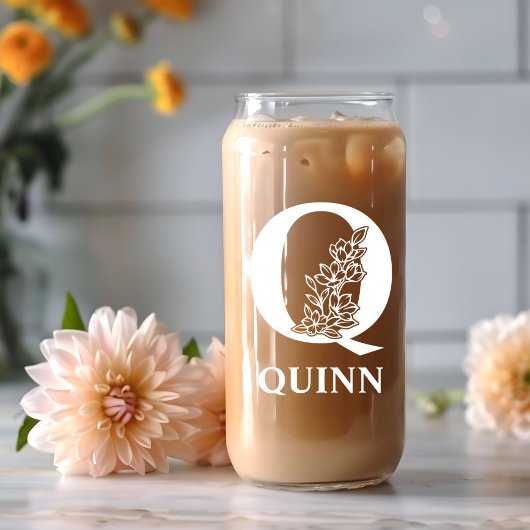 Bloembrief Q Monogram Gepersonaliseerde naam Wit Blikvorm Glas