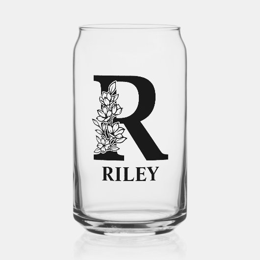 Bloembrief R Monogram en gepersonaliseerde naam Blikvorm Glas (Voorkant)