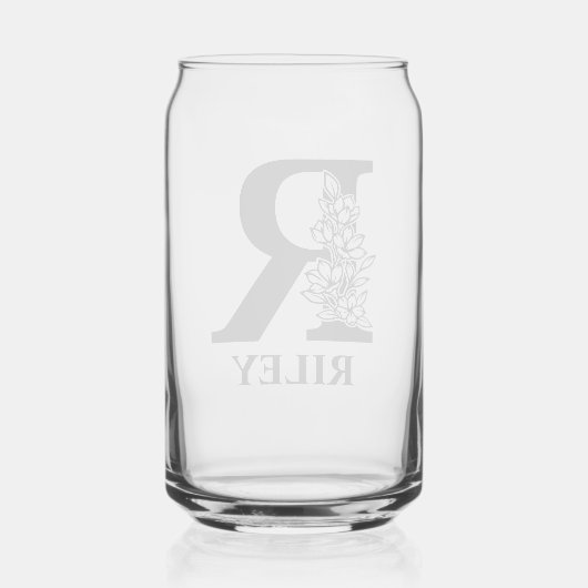 Bloembrief R Monogram en gepersonaliseerde naam Blikvorm Glas (Achterkant)