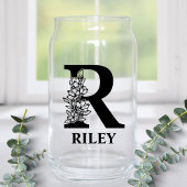 Bloembrief R Monogram en gepersonaliseerde naam Blikvorm Glas